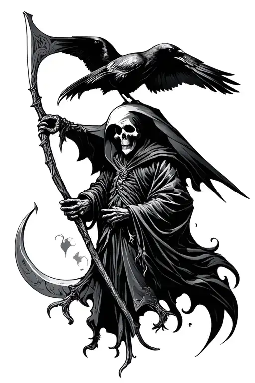 Grim Reaper Holding A Scythe With Raven