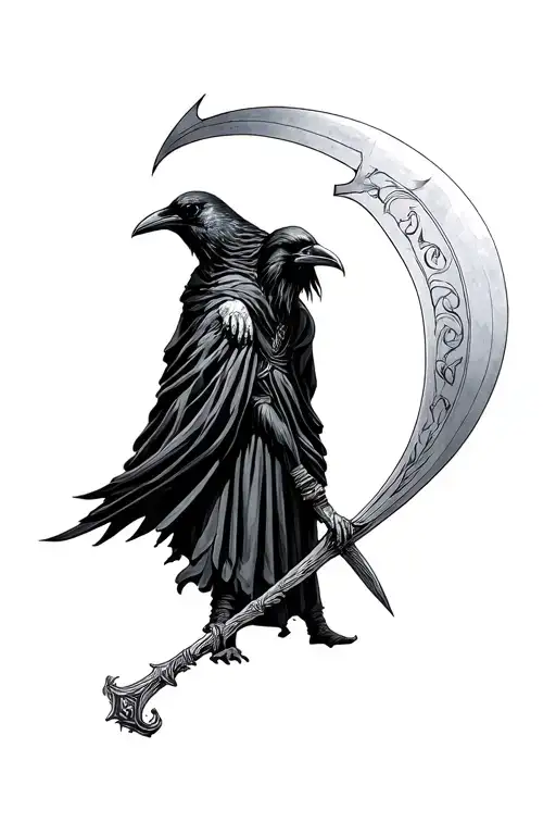 Grim Reaper Holding A Scythe With Raven