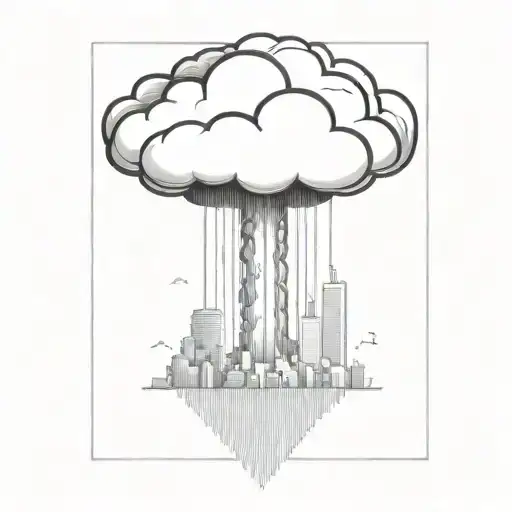 An Abstract Nuclear Explosion Mushroom Cloud Destroying A Major City In An Abstract Black Line Frame