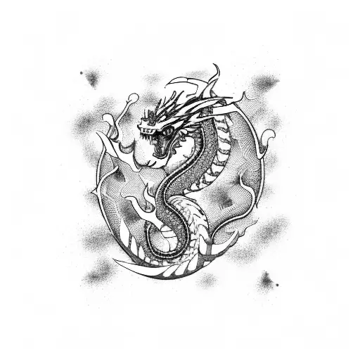 A Traditional Japanese Dragon Wrapped Around A Map Of Abu Dhabi