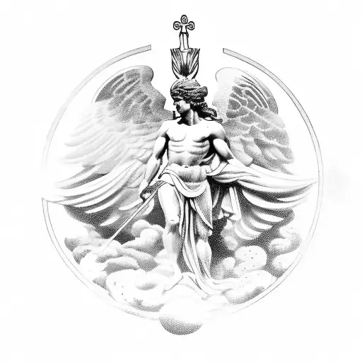 A Blackwork Tattoo Of An Angelic Apollo Statue From Ancient Greece