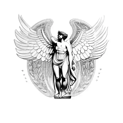 A Blackwork Tattoo Of An Angelic Apollo Statue From Ancient Greece