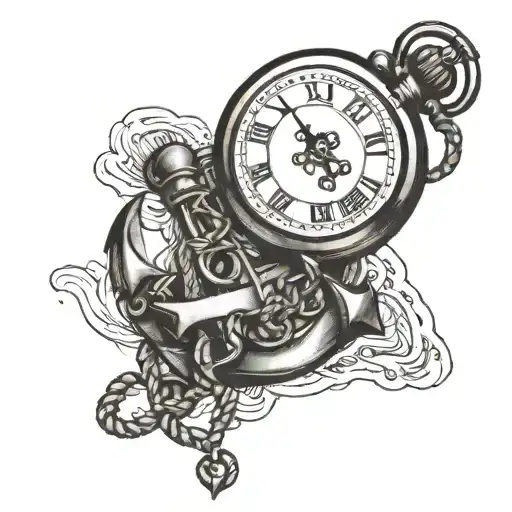 Pocket Watch Tied To The Top Of An Anchor