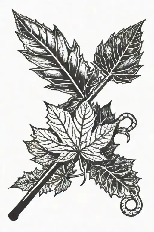 Canadian Leaf With Hockey Stick And Lacrosse Stick