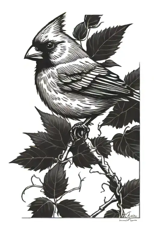 Cardinal Perched On A Thorn Vine
