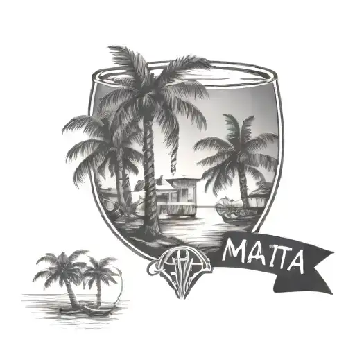 Symbol Of Parties On Malta Island With Drinks And Palm Trees