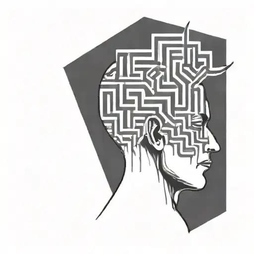 A Human Head Resting On A Pillow With The Brain Depicted As An Abstract Geometric Maze