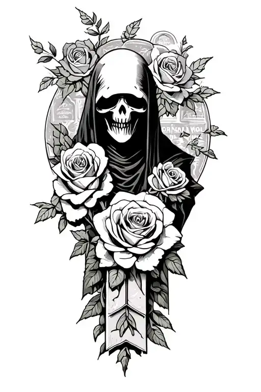 Grim Reaper And Roses With A Graveyard Scene With Tombstones Tirbal