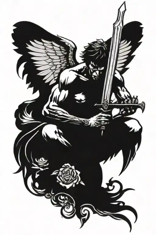 Fallen Angel Half Demon And Holding A Sword