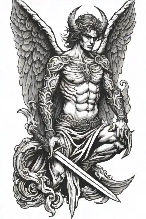 Fallen Angel Half Demon And Holding Sword