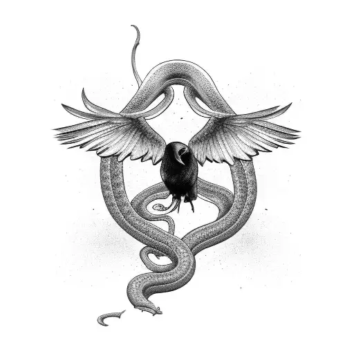 A Raven With A Snake