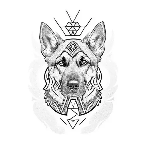 German Shepherd With Polynesian Design