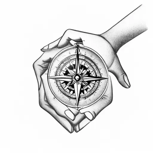 A Pair Of Hands Holding A Compass With Mountains And Trees In The Background
