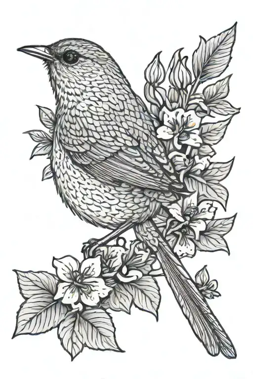 Wren Bird With Violets