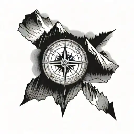 Alpine Mountains And The Compass Pointing South