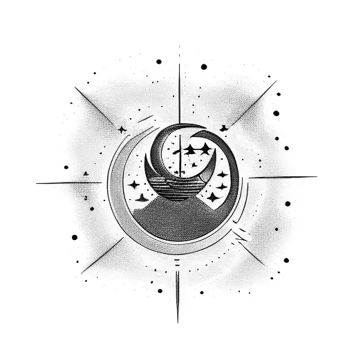 A Celestial Scene With A Shooting Star And A Crescent Moon