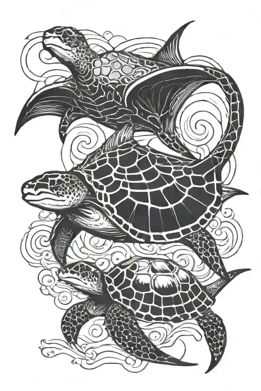 Manta Ray With Turtle Swimming