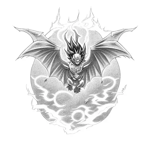 A Phoenix Rising From Ashes With Dragon Ball Z Symbols Incorporated