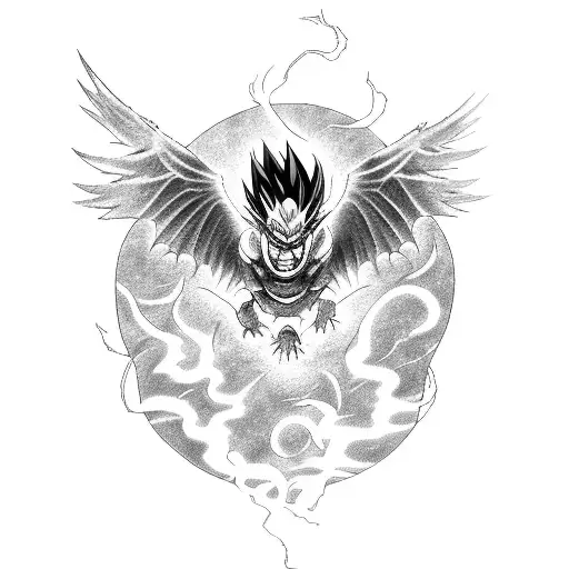A Phoenix Rising From Ashes With Dragon Ball Z Symbols Incorporated