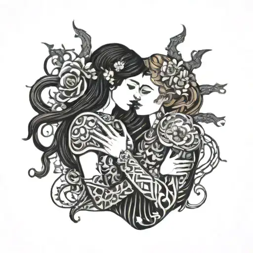 Two Lesbian Huggin Each Others Style Like A Tarot Card