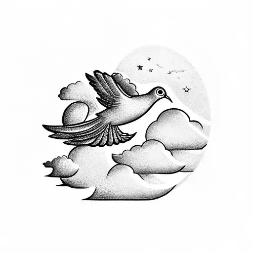 Clouds With A Dove At The Top And A Star On The Left