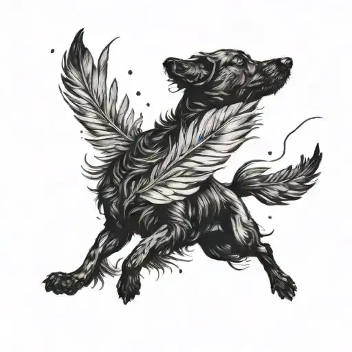 Black Dog Chase Feathers Falling