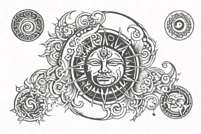 Sun And Moon With Om In Center Representing