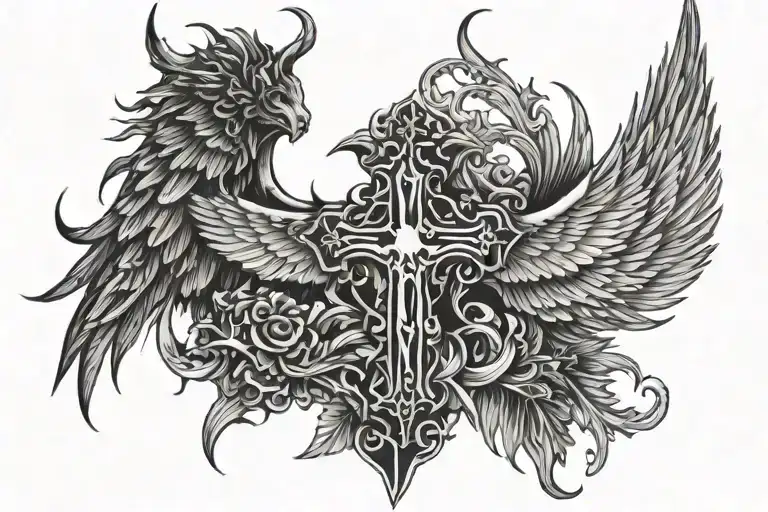 Cross And Wing Demonic And Angel