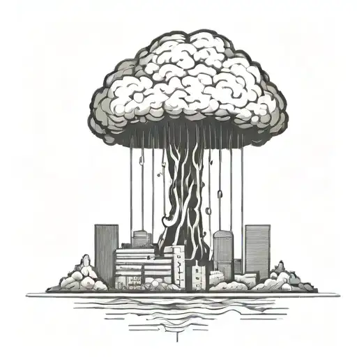 An Abstract Nuclear Explosion Mushroom Cloud Destroying A Major City In An Abstract Black Line Frame