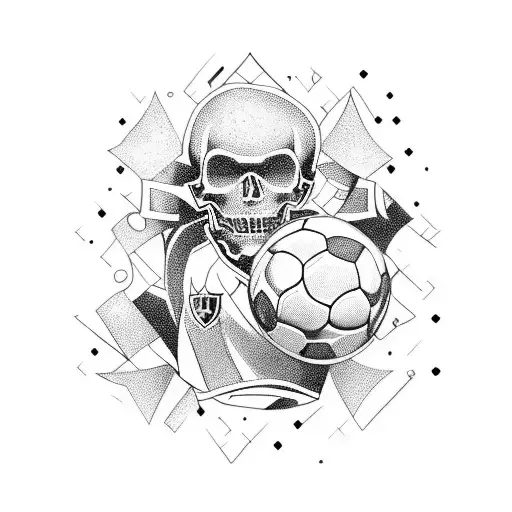A Blackwork Tattoo Of A Soccer Player Surrounded By Art Supplies