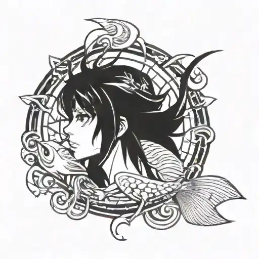 Anime Character With A Pisces Symbol Incorporated Into The Design
