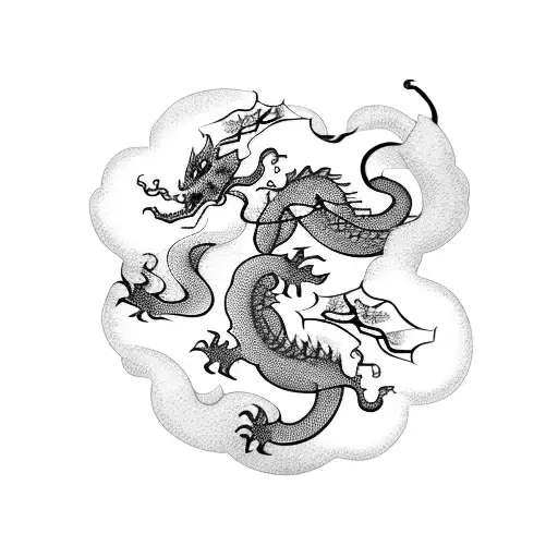 Fine Line Cherry Blossom Vine With Tiny Dragons Circling Around It