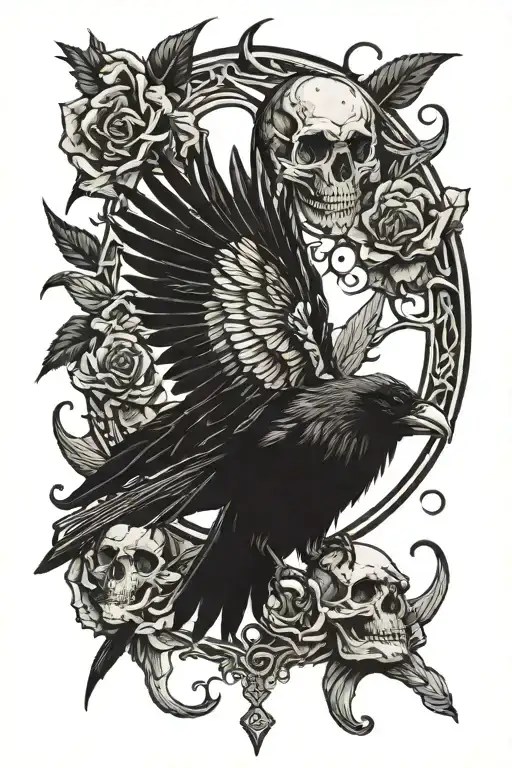 Raven And Skulls Crescent Moon Made Of Thrones