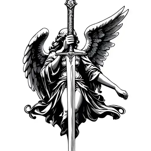 Old Sc Angel Holding A Sword