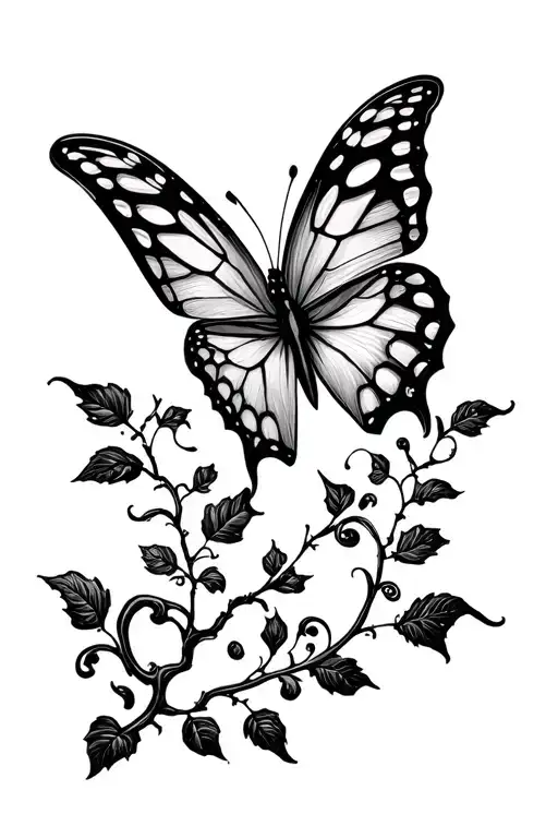 Butterfly Between An Ivy Vine
