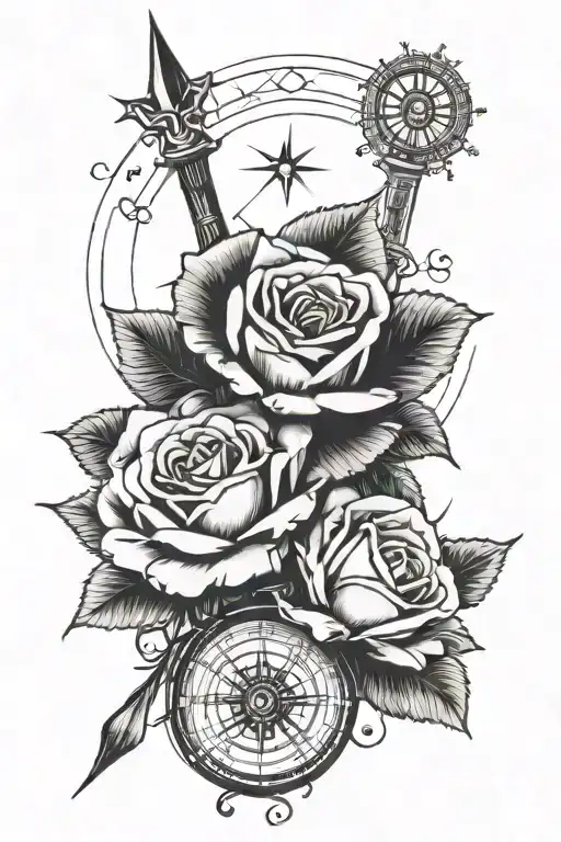 2 Roses With A Compass