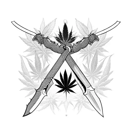 A Majestic Sword Surrounded By A Symmetrical Pattern Of Cannabis Leaves