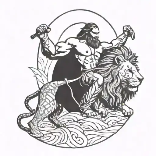 Lion And Strong Man