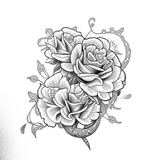 Snake And Carnations And Monarch Butterfly