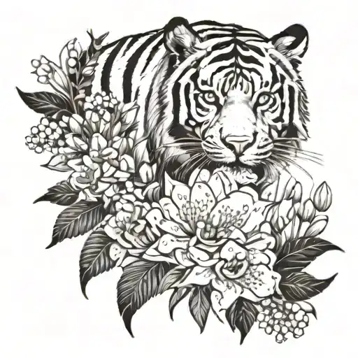 A Tiger Surrounded By A Field Of Wildflowers