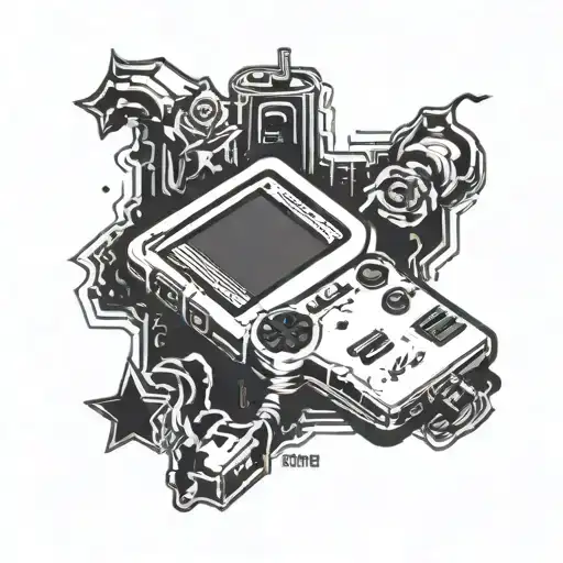 Gameboy Color Tattoo With 1P On Screen Displaying