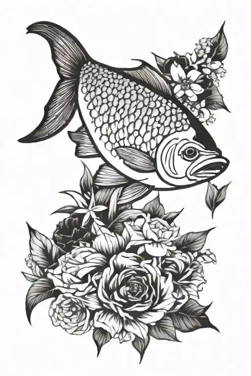 Milkfish With Flowers On Background Black