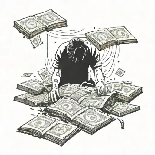 An Intricate Design Of A Student Studying With Money Raining Down Around Them