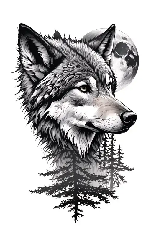 Wolf The Moon And Trees