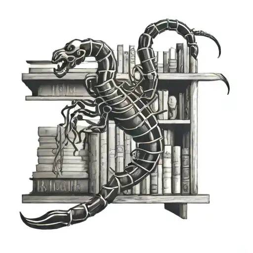 A Stylized Scorpion Weaving Through A Bookshelf Filled With Lifestyle Magazines And Textbooks
