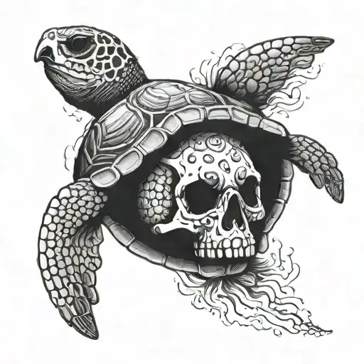 Skull Sea Turtle Swimming Gracefully