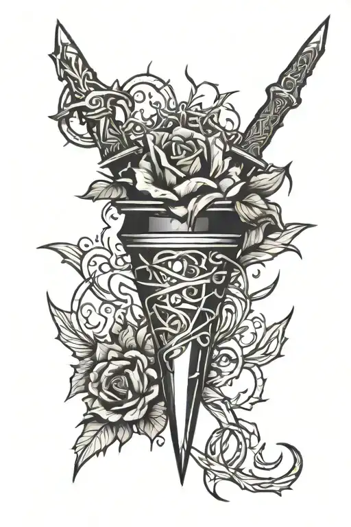 Dagger Piercing Heart With Thorns Around