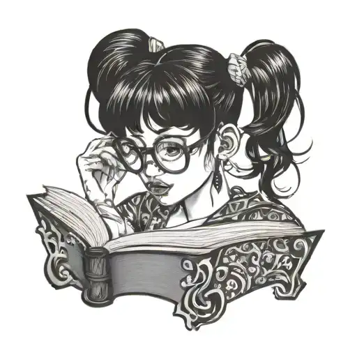 Glasses Girl With Black Hair And Gaged Earrings Reading A Book