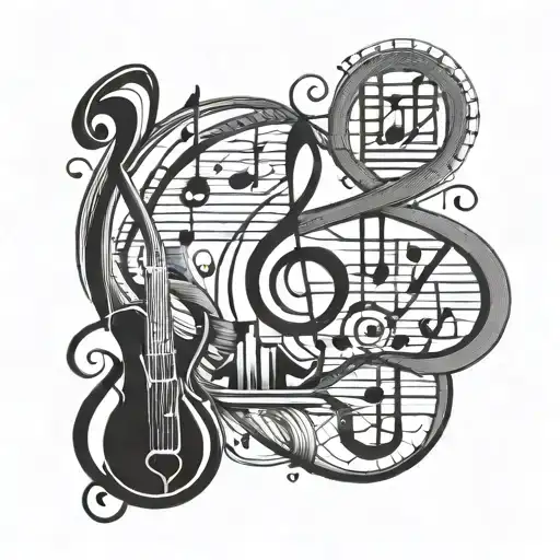 A Tattoo Design Featuring Musical Notes Intertwined With Travel Landmarks