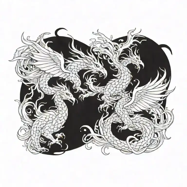 Dragon And Phoenix Rising From Ashes